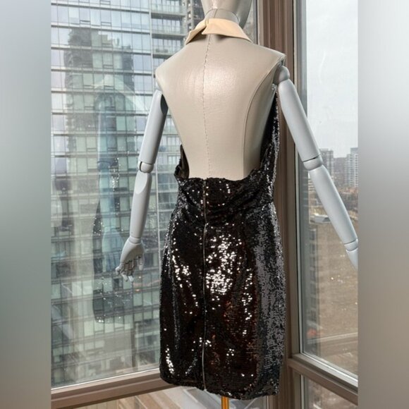 🆕 BRONX & BANCO 🧿 NWOT Wednesday Black Sequin Halterneck Mini Dress Sz L US 8 - Picture 8 of 15